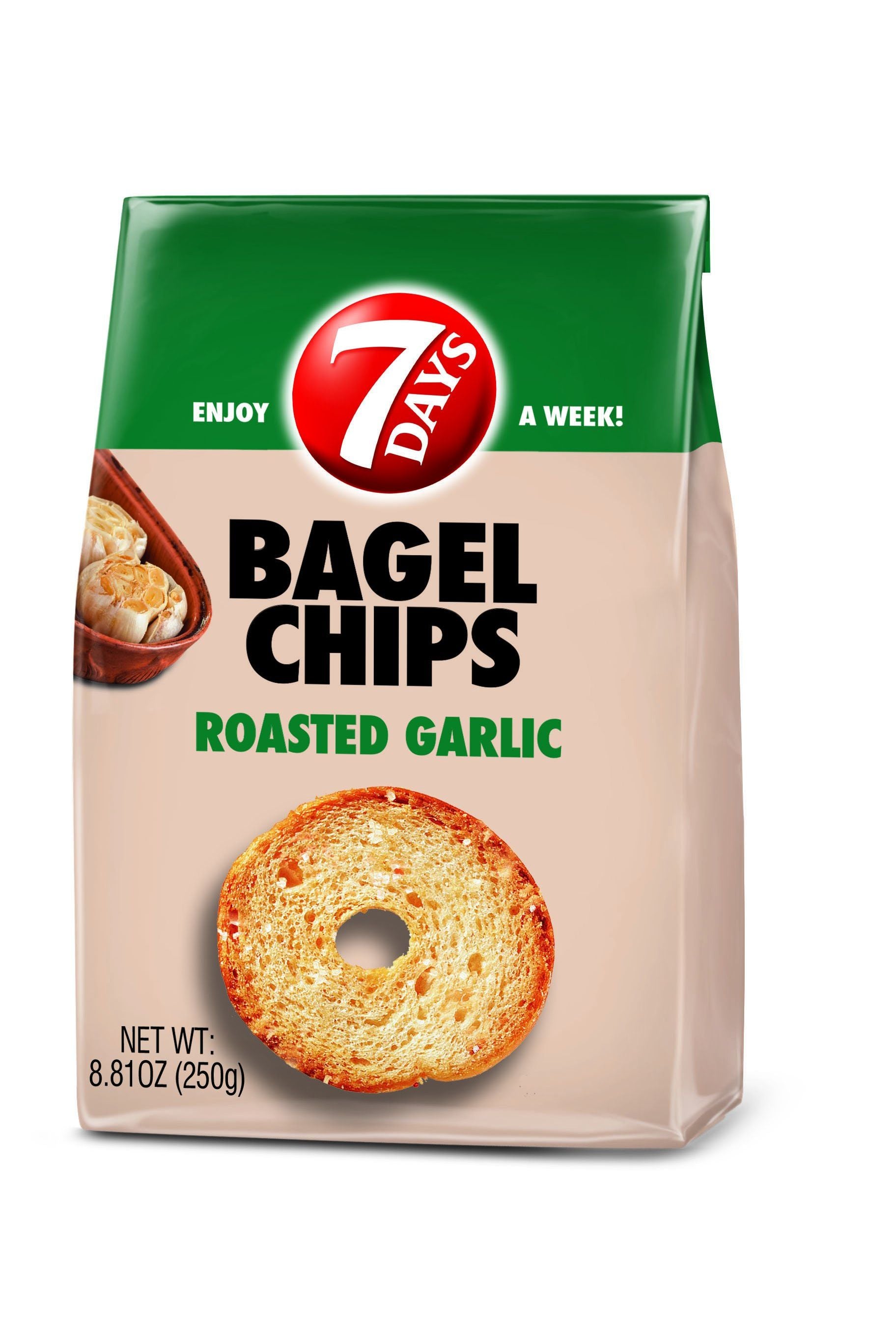 7 DAYS - BAGEL CHIPS - ROASTED GARLIC - Family Size - 250g