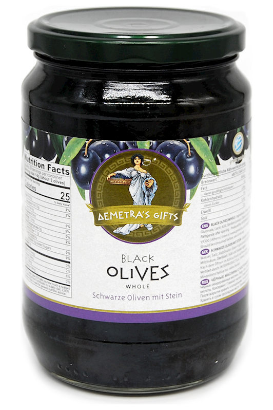BLACK HALKIDIKI OLIVES (whole) Mammoth- DEMETRA'S GIFTS - 720ml
