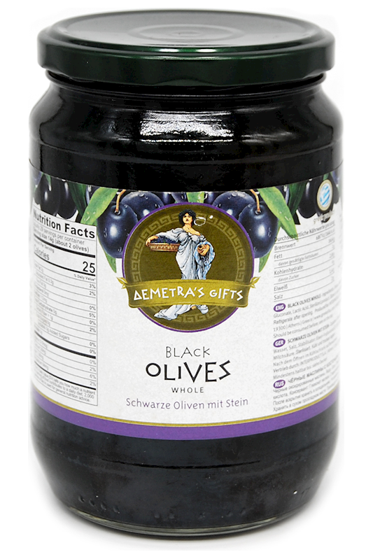 BLACK HALKIDIKI OLIVES (whole) Mammoth- DEMETRA'S GIFTS - 720ml