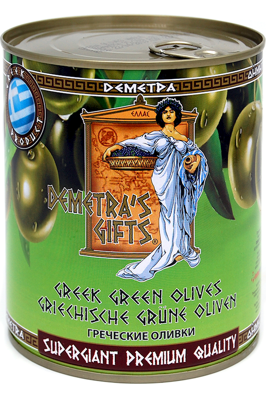GREEN Halkidiki OLIVES(whole) - DEMETRA'S GIFTS - 850ml/820g Can