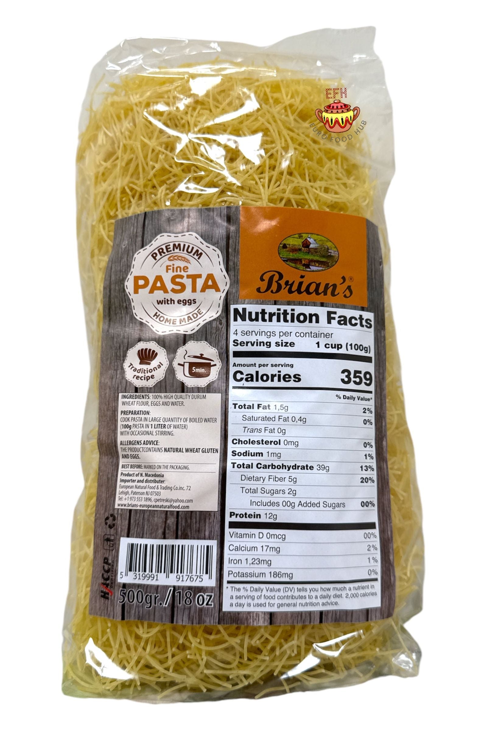 Brian's European Natural Foods - FIDEOS Fine Pasta for Soups - 500g - Best by 10.3.2025