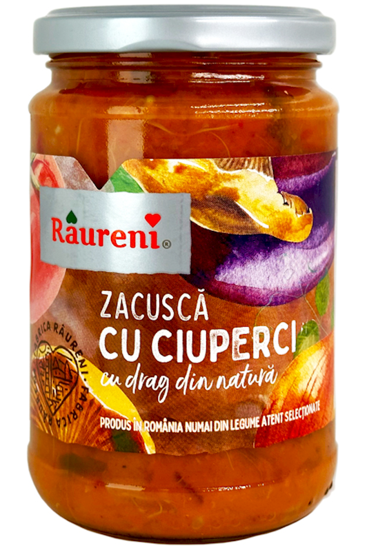 New! Romanian Eggplant Spread with Mushrooms - RAURENI - Zacusca cu Ciuperci 300g