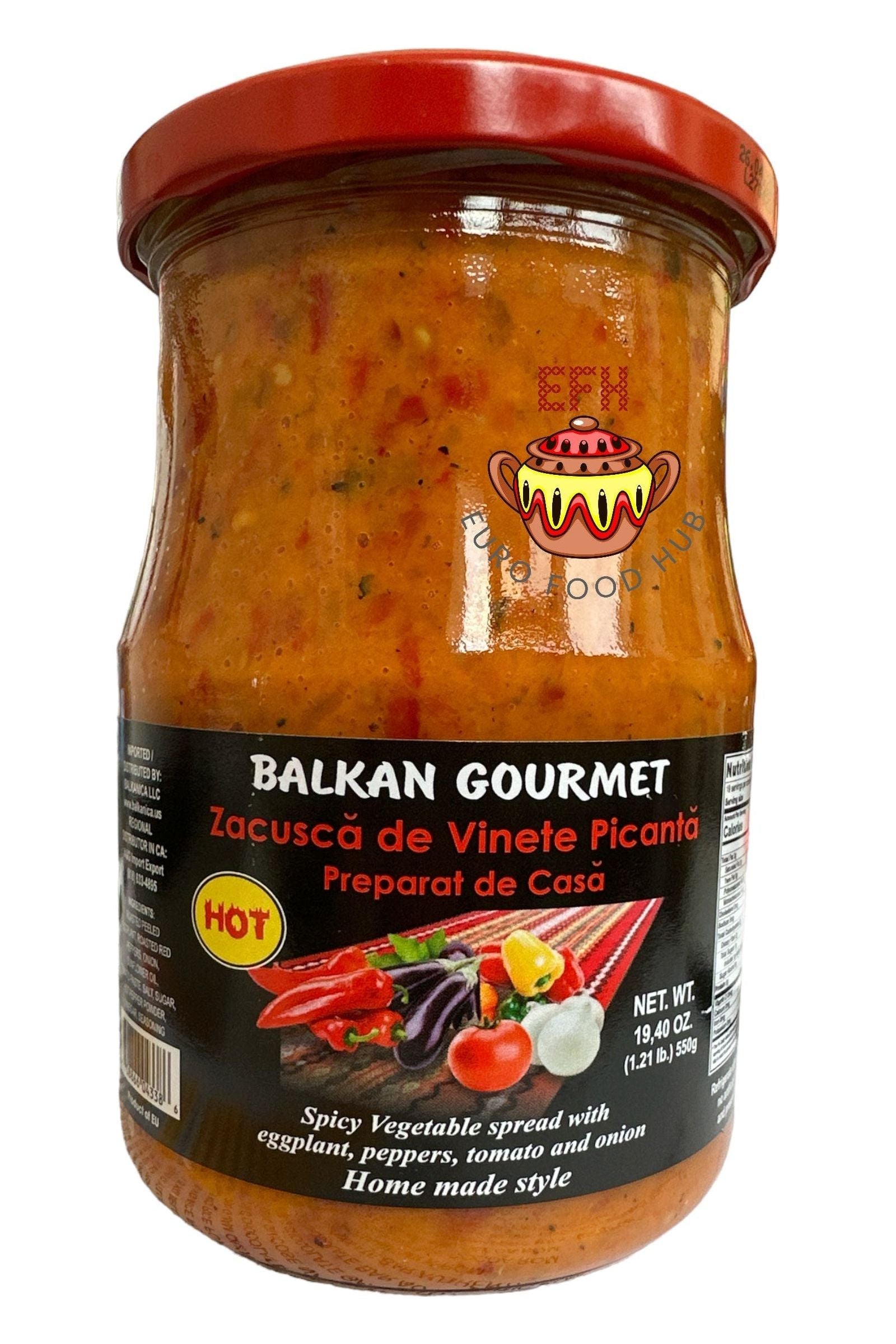 Spicy Romanian Eggplant Spread - Balkan Gourmet - Zacusca de Vinete Picanta 550g
