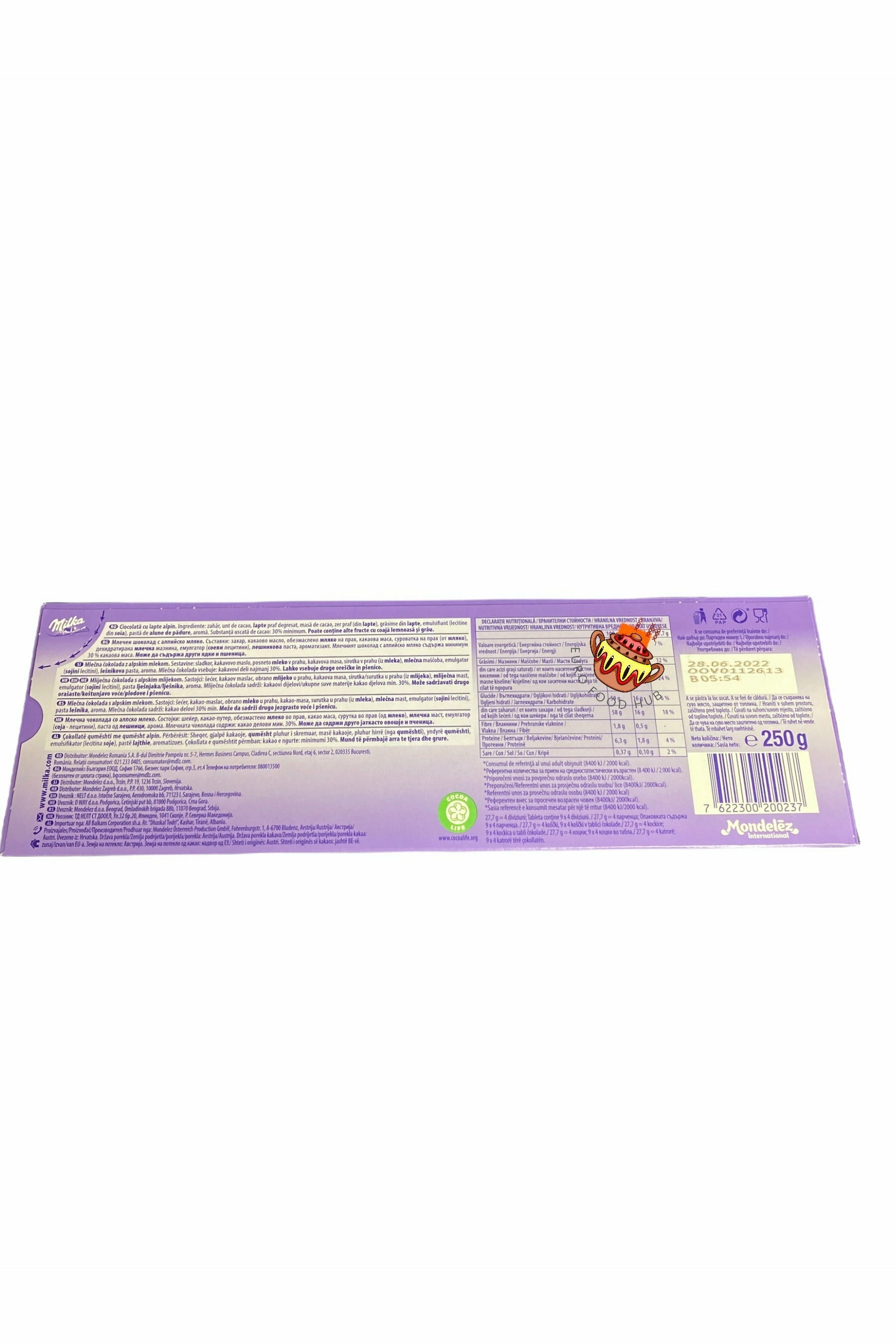 Milka Chocolate - Alpine Milk - 250g - Best by 11.7.2025