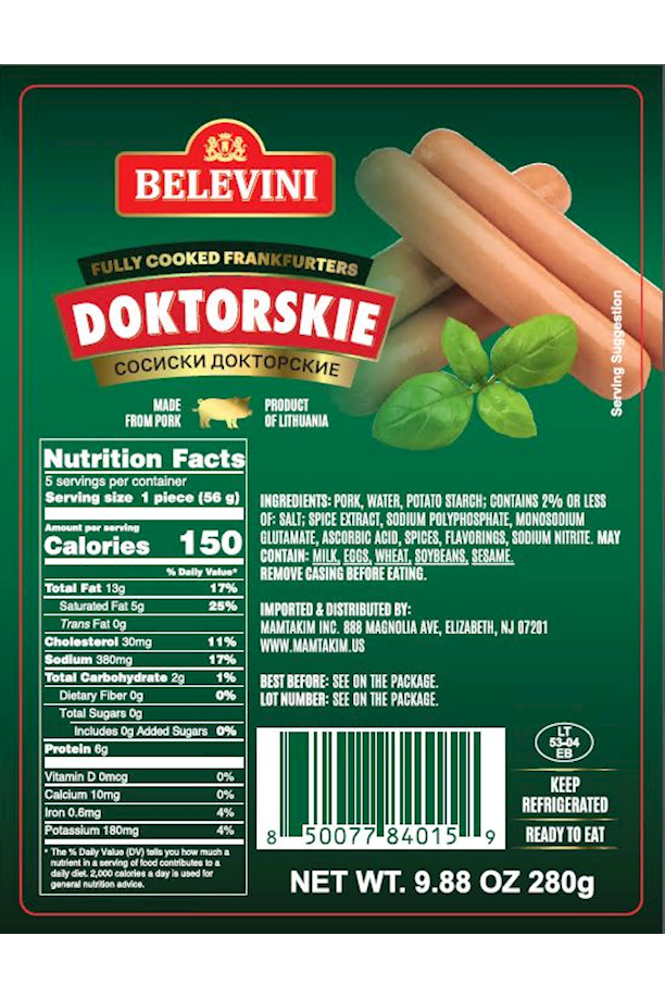 BELEVINI - DOKTORSKIE - Fully Cooked Frankfurters - 280g