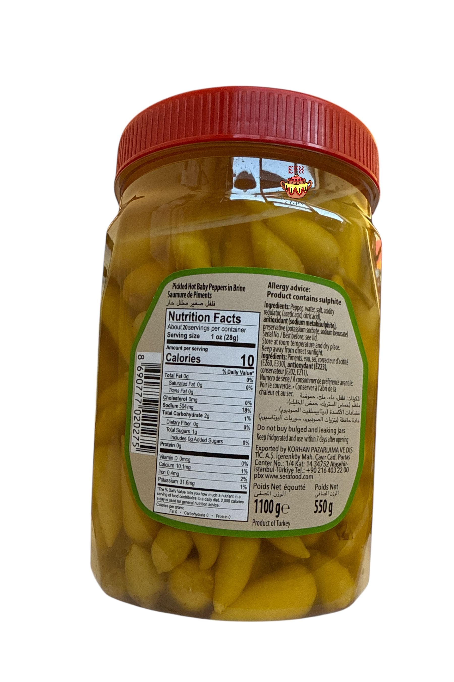 Sera - HOT Baby Peppers in Brine - 1100g - PVC