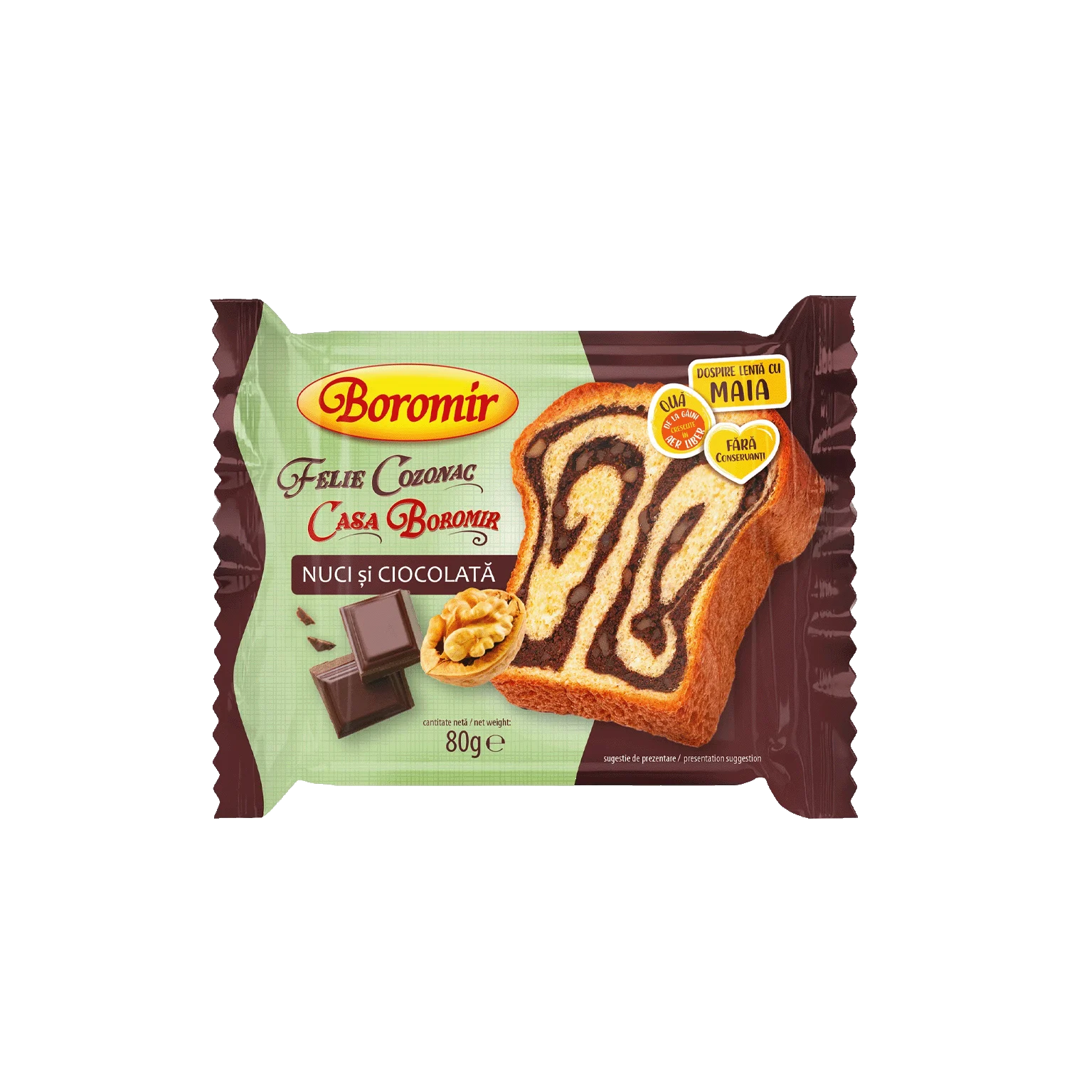 Boromir Easter Bread SLICES - Walnuts & Chocolate - 80g - Felie Cozonac Casa Boromir cremă cu nuci și ciocolată