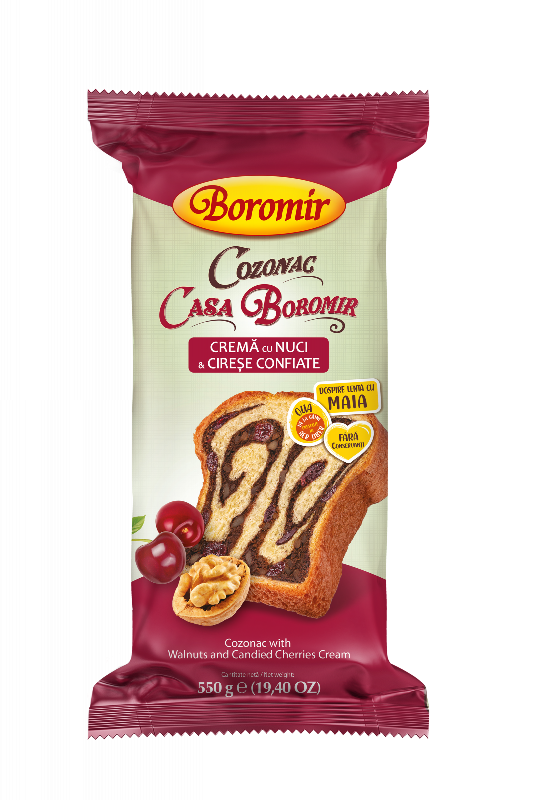 Boromir Walnuts & Cherries Sweet Bread - Cozonac Casa Boromir cremă cu nuci și cireșe 550g