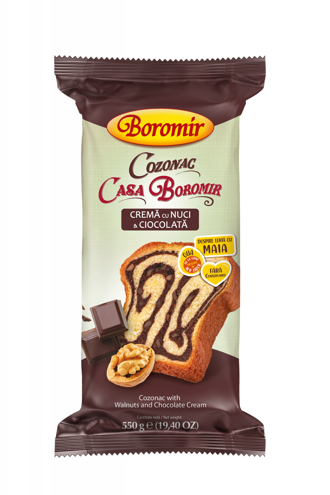 Boromir Walnuts & Chocolate Cream Sweet Bread - Cozonac Casa Boromir cremă cu nuci și ciocolată 550g