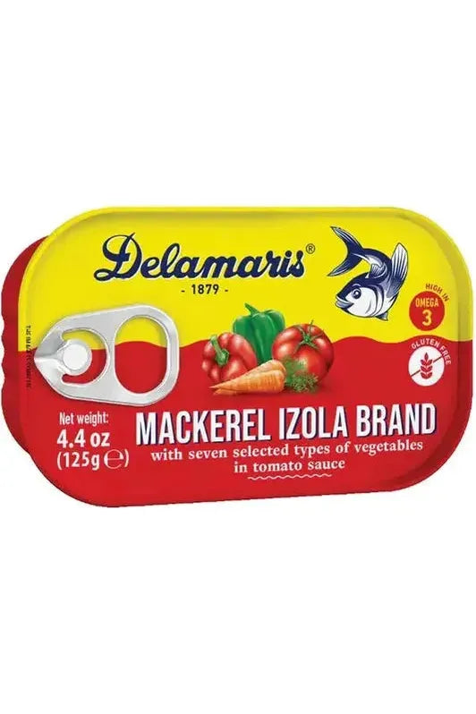 Delamaris - MACKEREL IZOLA BRAND - with 7 Types of Vegetables in Tomato sauce - 125g