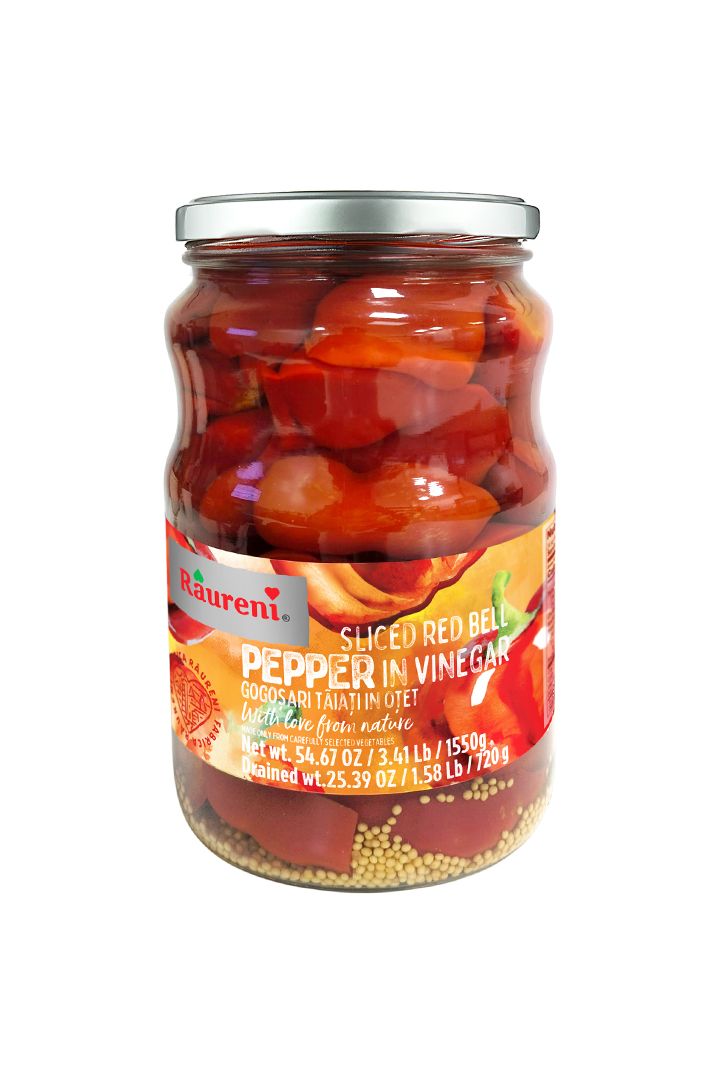 RAURENI - Sliced Red Bell Peppers in Vinegar - Gogosari Taiati in Otet - 1550g LARGE JAR!