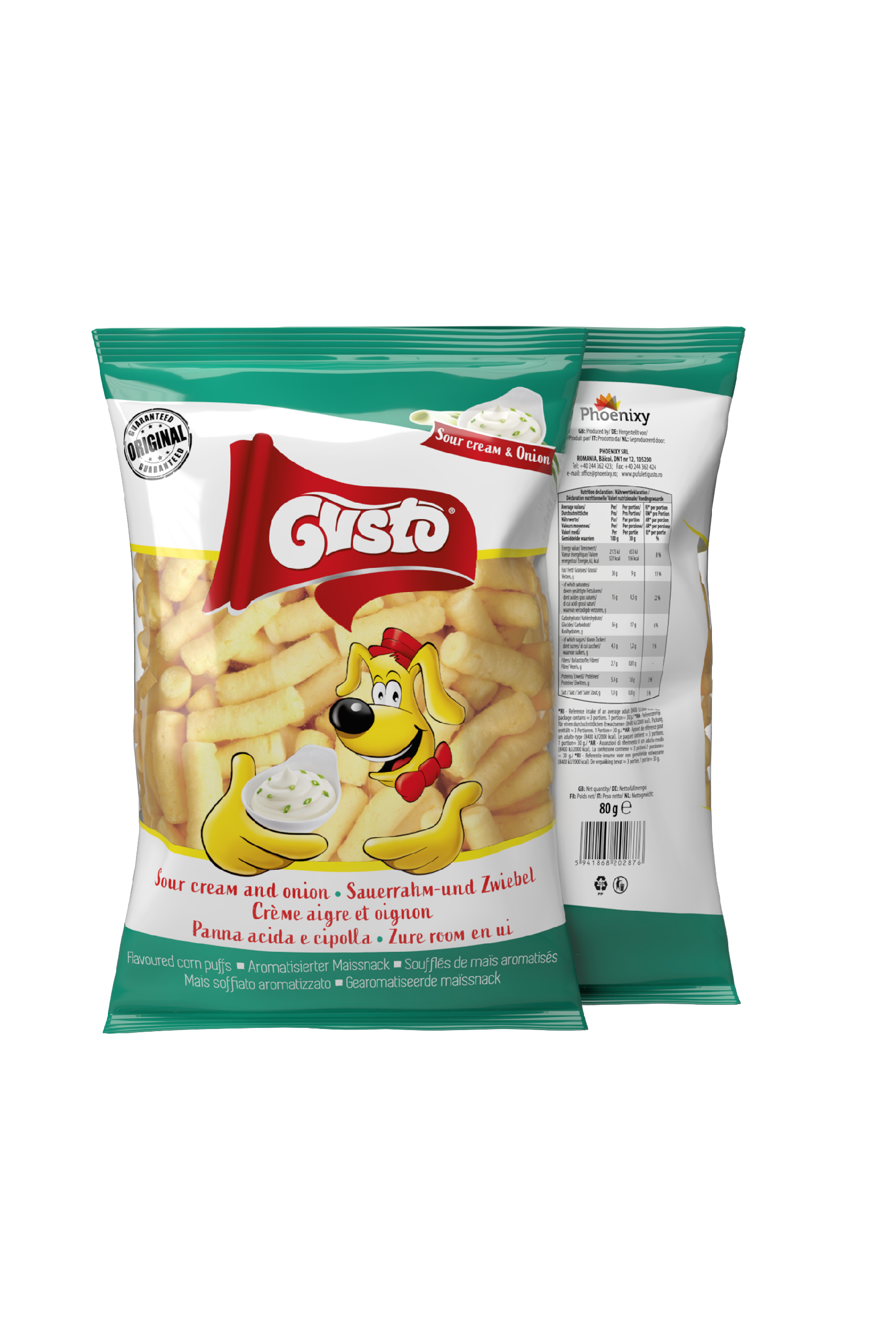 GUSTO Romanian Corn Puffs Pufuleti - Sour Cream & Onion - 80g