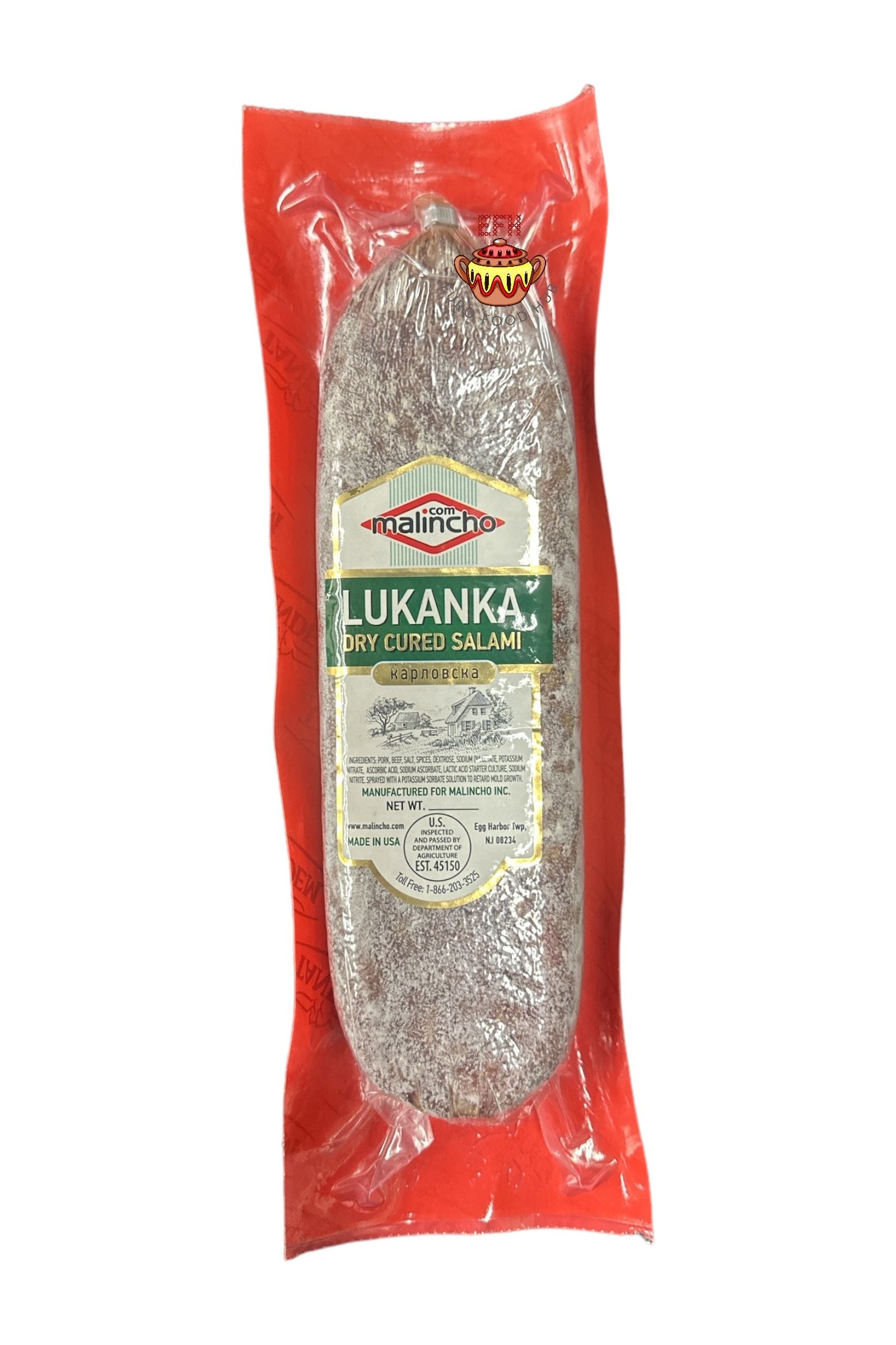 Karlovo Brand Lukanka - Malincho - Dry Cured Premium Salami (Pork/Beef) - 0.8lbs