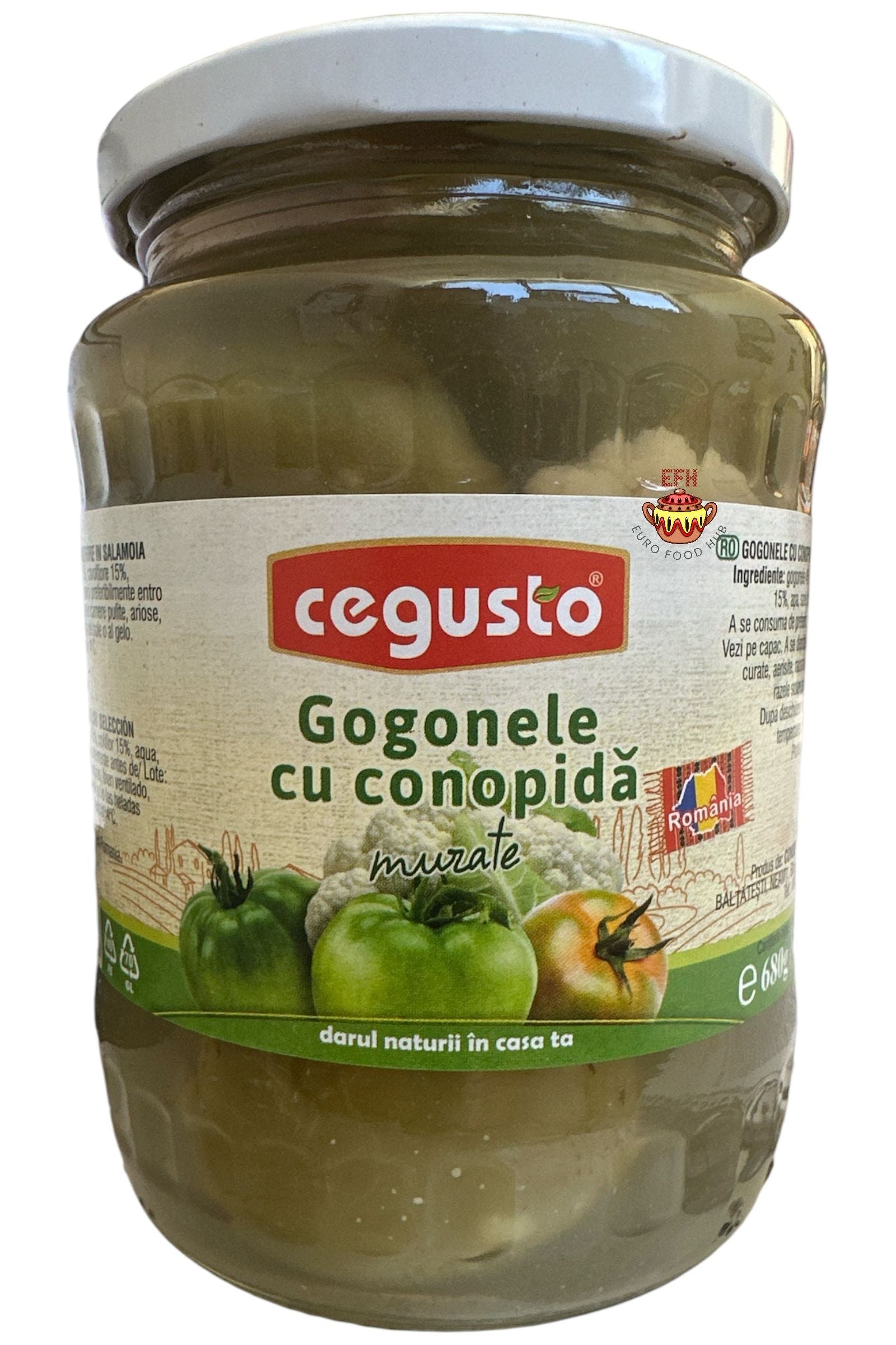 Pickled Green Tomatoes with Cauliflower - CEGUSTO - Gogonele cu Conopida - 680g