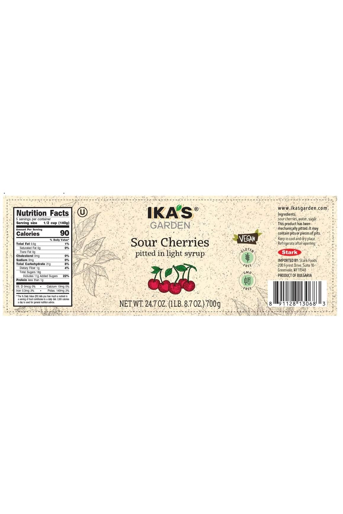 IKA's Garden - Pitted Sour Cherries in Light Syrup - 700g