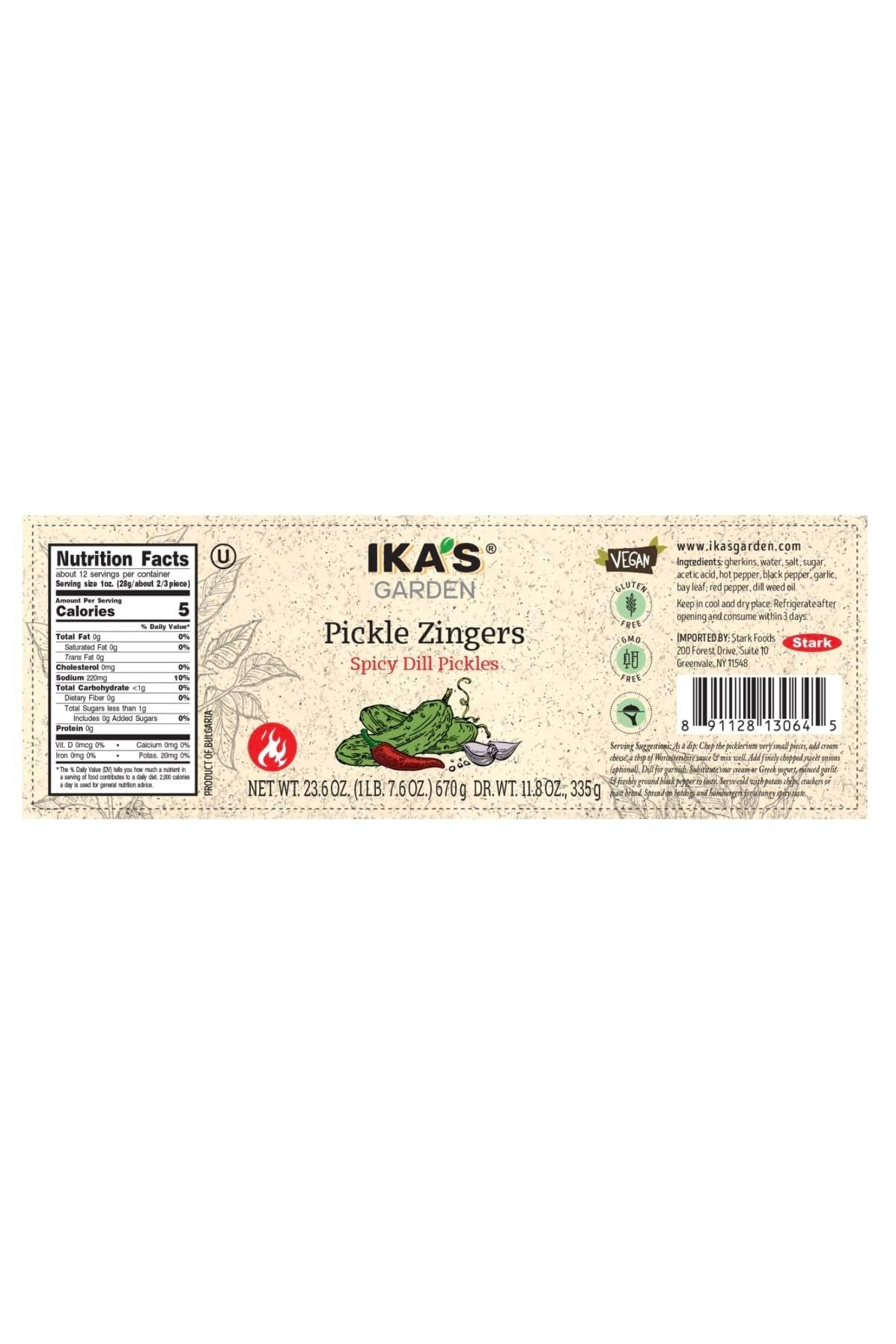 IKA's Garden - Pickle Zingers - Spicy Dill Pickles - 670g