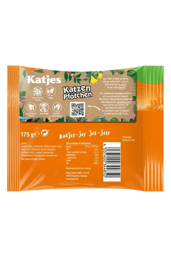 Katjes KATZEN PFOETCHEN - 100% Vegan Cat Paw-Shaped Licorice Drops - 175g