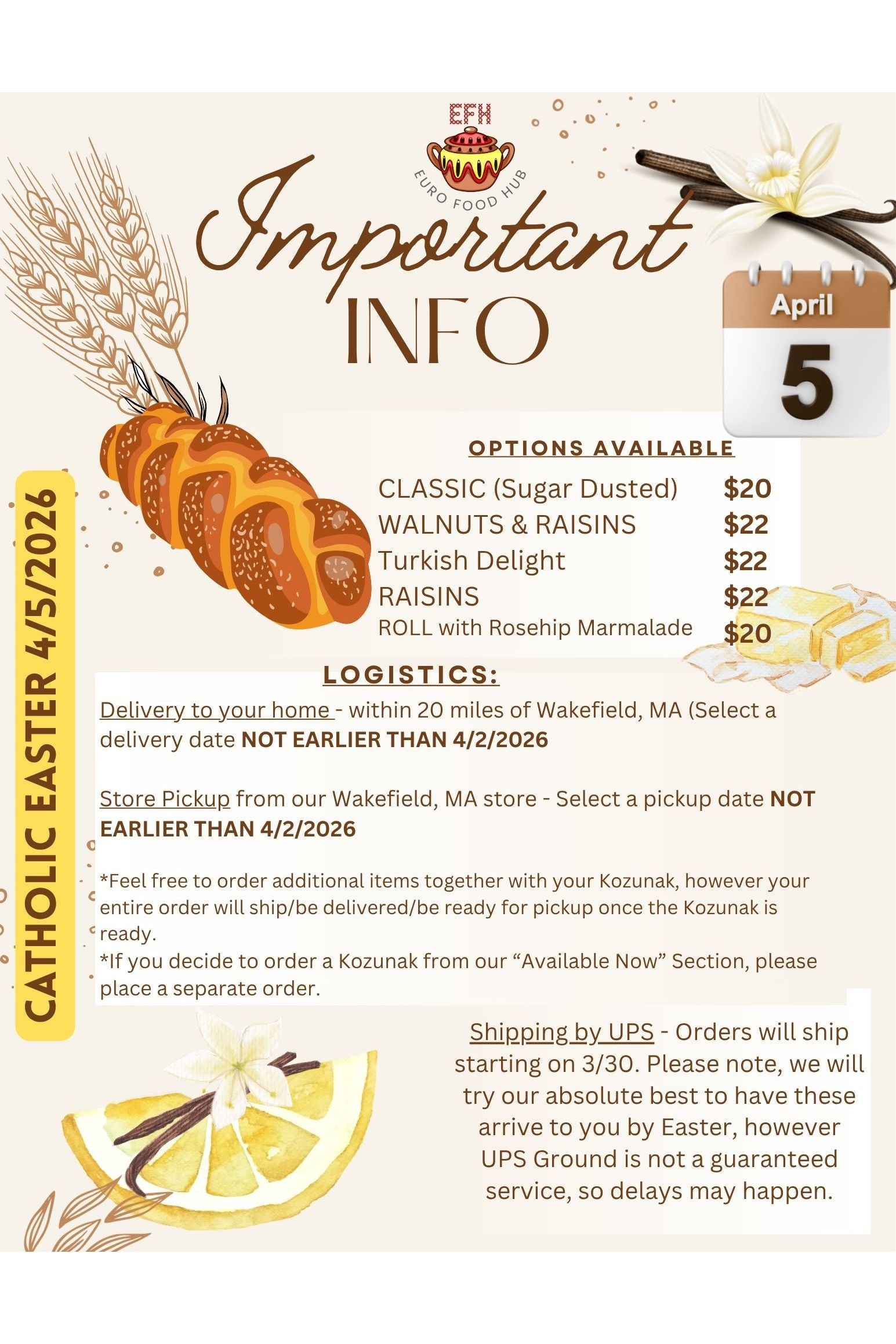 KOZUNAK - Bulgarian Easter Bread (Cozonac) - PRE-ORDER for CATHOLIC EASTER 4/5/2026