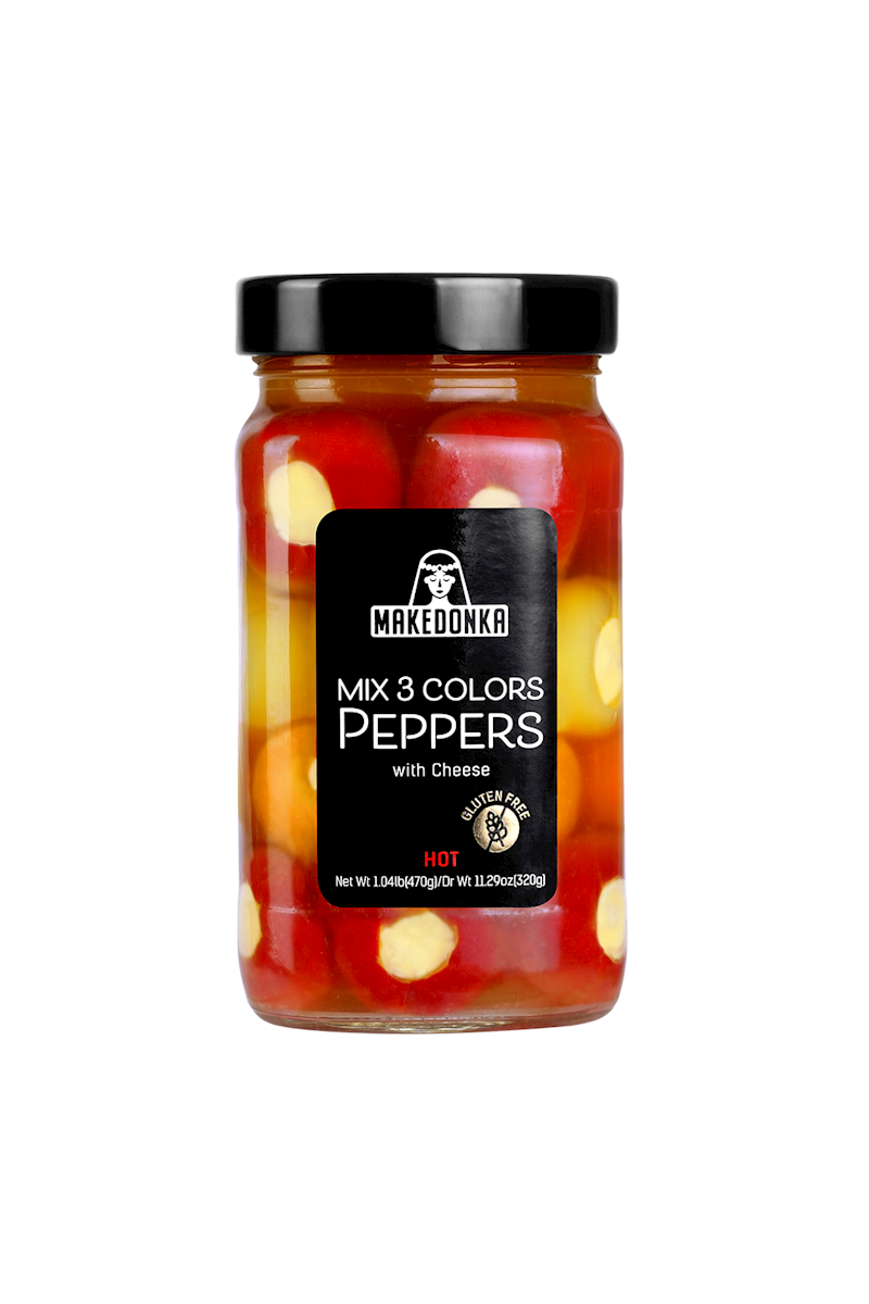 Makedonka - 3 Colored PEPPERS Stuffed with Cheese - HOT - 470g