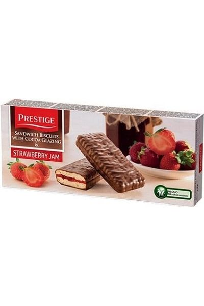 Prestige Sandwich Biscuits with Cocoa Glazing & STRAWBERRY JAM - Best by 8.10.2024
