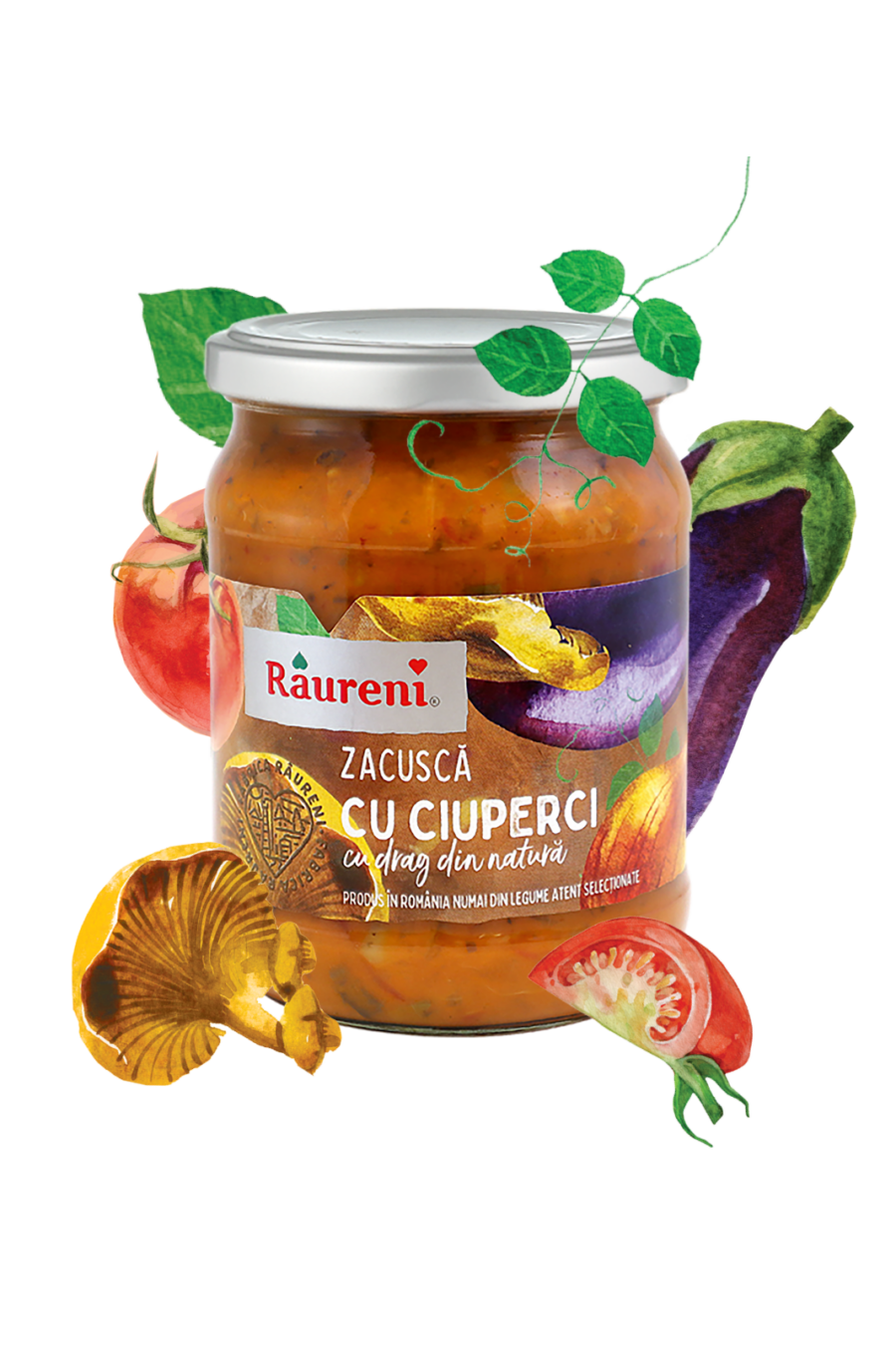 RAURENI - Romanian Eggplant Spread with Mushrooms - Zacusca cu Ciuperci 300g/500g
