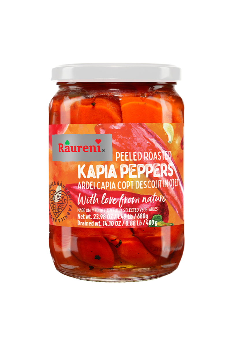 Raureni - Roasted Red KAPIA Peppers in Vinegar - Ardei Capia Copt Descojit in Otet - 670g