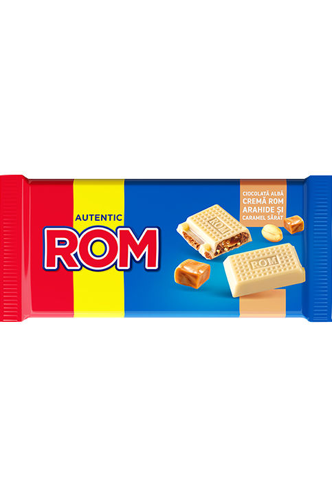 Romanian Chocolate Bar - AUTENTIC ROM - White Chocolate with Peanuts and Caramel 88g