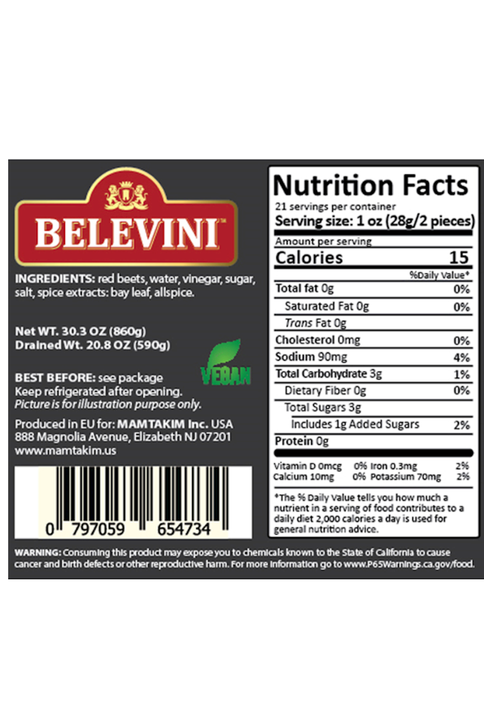 BELEVINI - BABY BEETS - Sliced - 860g