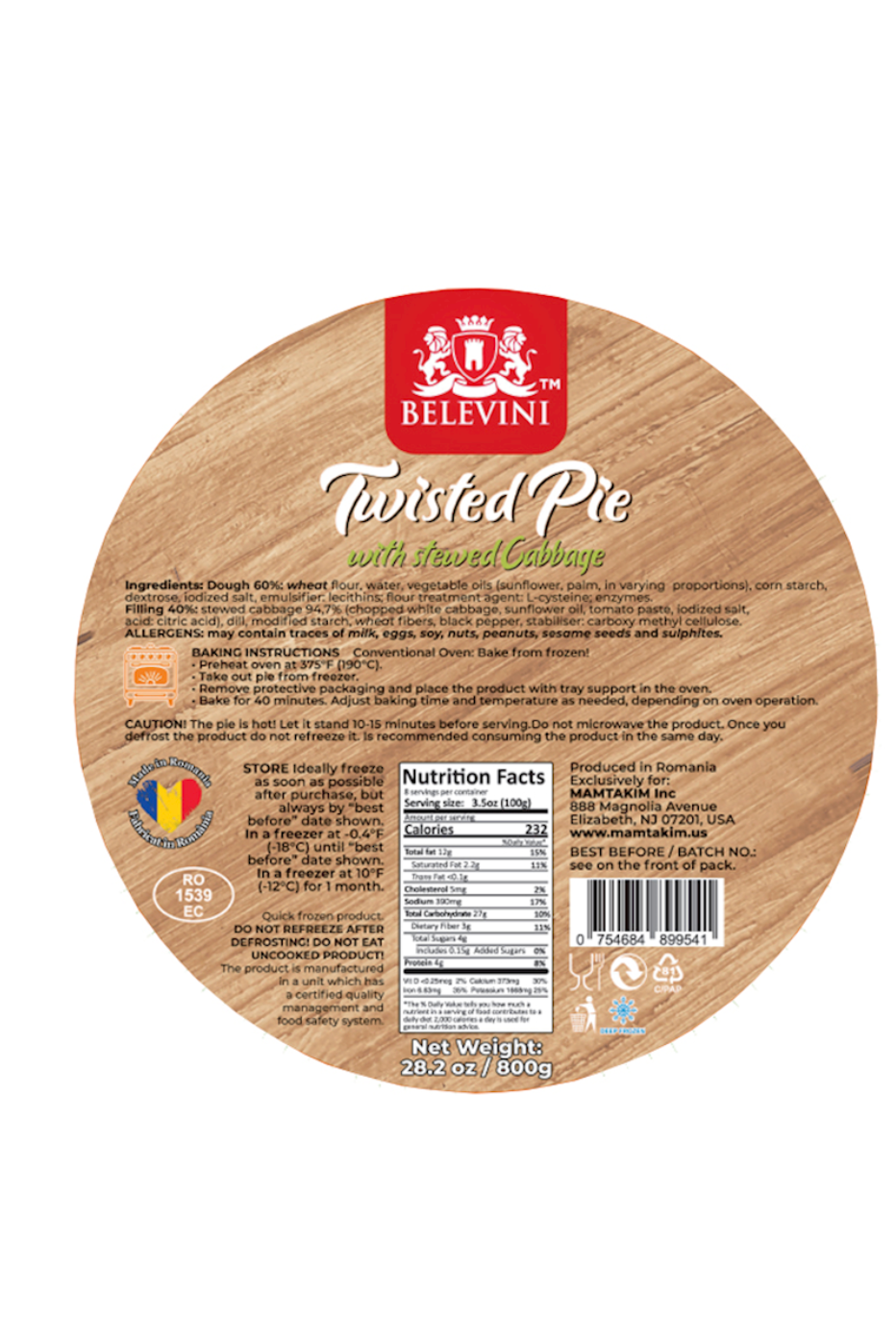 BELEVINI - Traditional Swirl Pie with CABBAGE - 800g