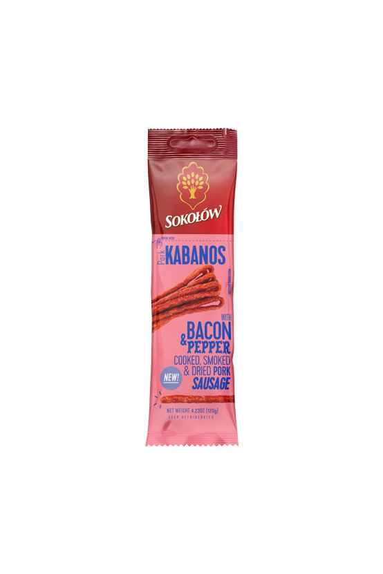 SOKOLOW - KABANOS with Bacon & Pepper - Made in Poland - 120g
