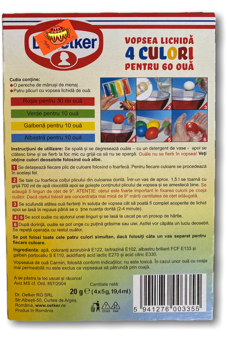 Dr. Oetker - Carmin - Vopsea Oua 4 Culori - Easter Egg Dye - 4 Color Kit