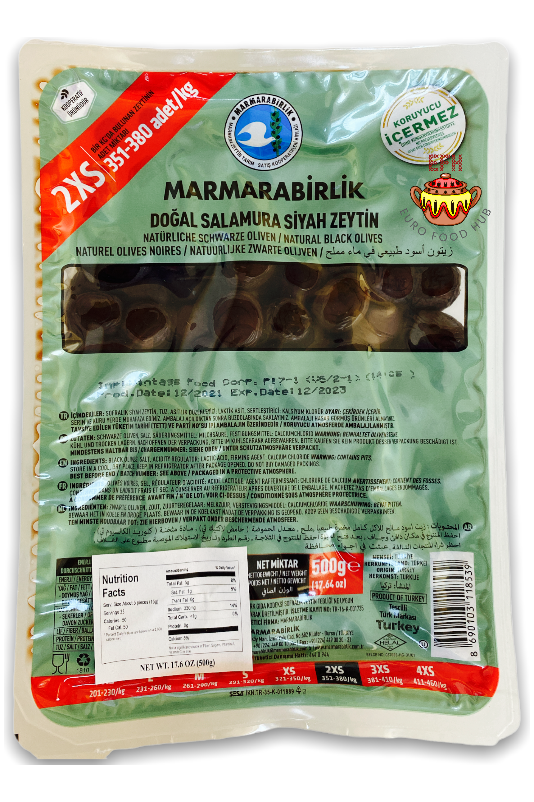 Marmarabirlik Natural Black Olives - 2XS - 500g