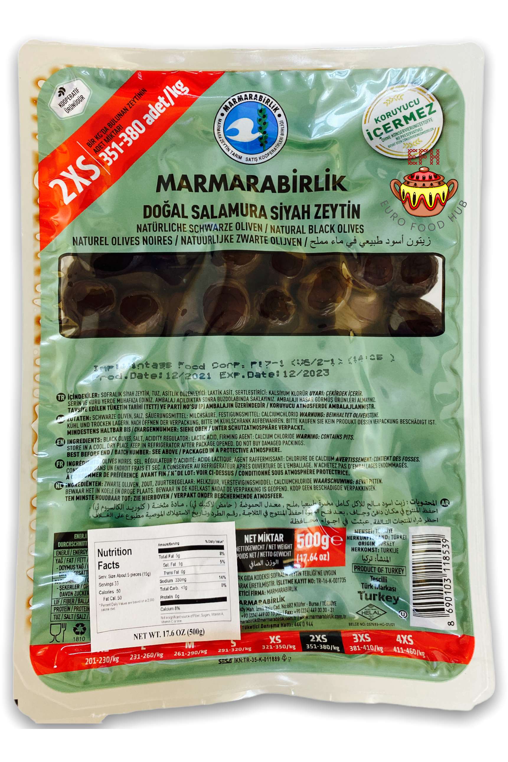 Marmarabirlik Natural Black Olives - 2XS - 500g
